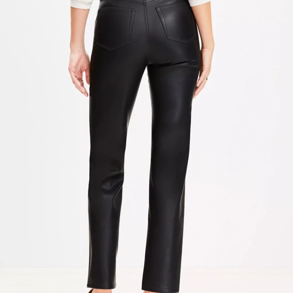 LOFT Five Pocket Straight Pants in Faux Leather 29 - 8 NWT BLACK - Picture 3 of 9